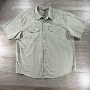 LL Bean Sunwashed Canvas Shirt Mens‎ XL Khaki Short Sleeve Traditional Button Up